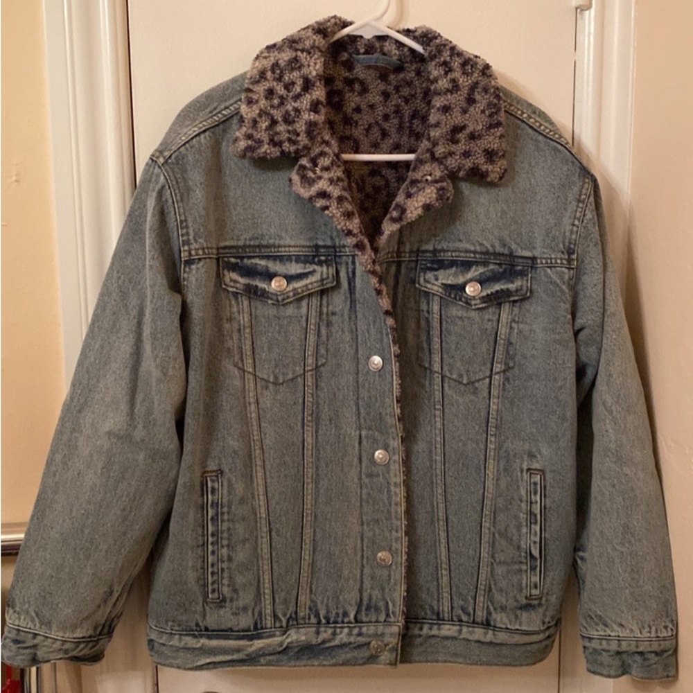 Free People Denim Sherpa Winter Coat Jacket M
